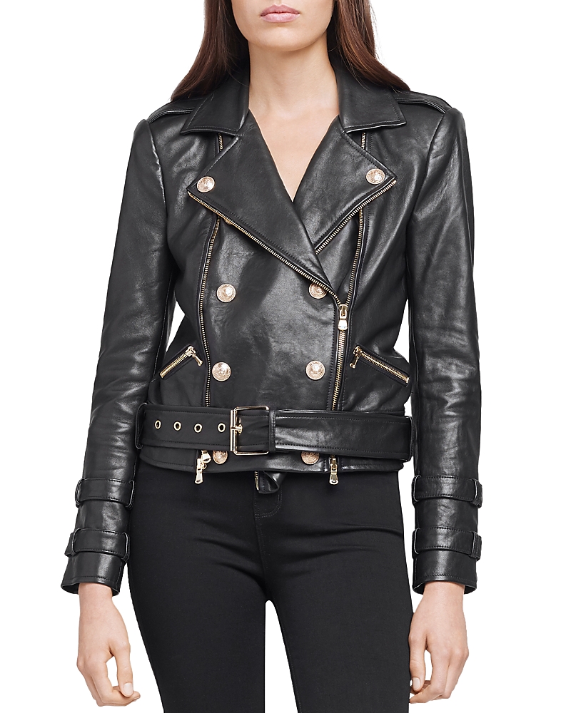 L'agence Billie Double-breasted Leather Jacket In Black