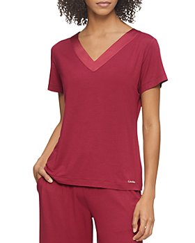 Calvin Klein L/s Curve Neck Pajama Top in Blue Womens Clothing Nightwear and sleepwear Nightgowns and sleepshirts 