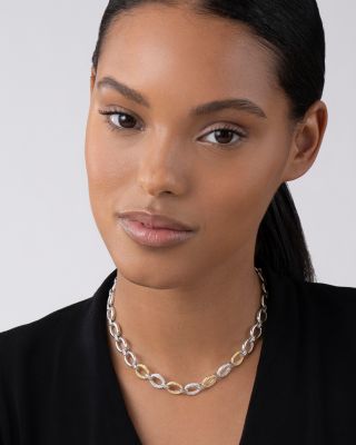 Sterling Silver & 18K Yellow Gold Caviar Luxe Diamond Link Necklace, 18"