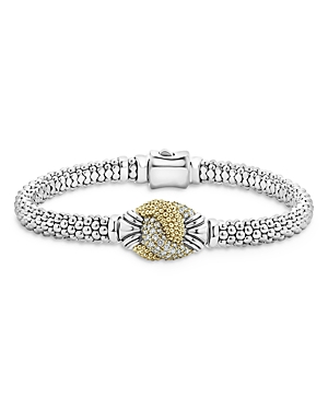 Lagos 18K Yellow Gold & Stainless Steel Caviar Luxe Diamond Knot Bracelet