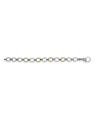 Stainless Steel & 18K Yellow Gold Caviar Luxe Diamond Link Bracelet