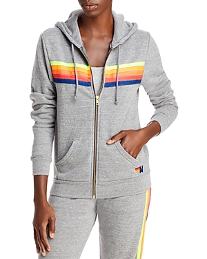 Aviator Nation Rainbow Stripe Hoodie In Heather Neon Rainbow Yellow