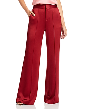 Alice And Olivia Dylan Pintucked Satin-crepe Wide-leg Pants In Claret