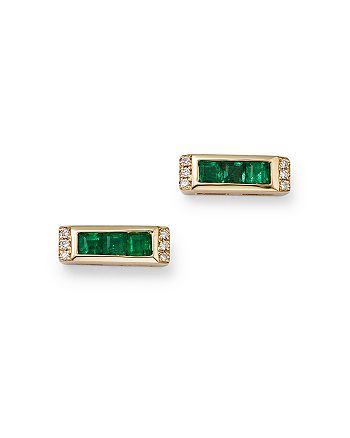 Bloomingdale's - Emerald & Diamond Accent Bar Stud Earrings in 14K Yellow Gold - 100% Exclusive