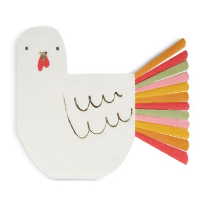 Meri Meri - Thanksgiving Fringed Turkey Napkin, Set of 16