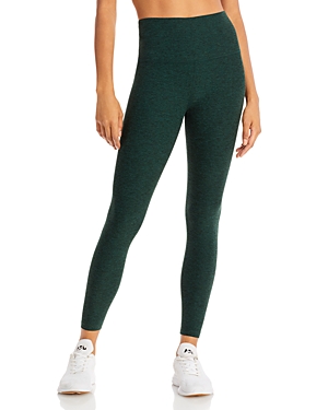 Shop Beyond Yoga High-waist Midi Space-dye Leggings In Forest Green