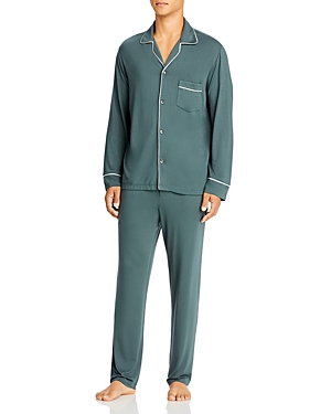 Eberjey 2-piece William Piped Trim Pajama Set In Kelp/ivory