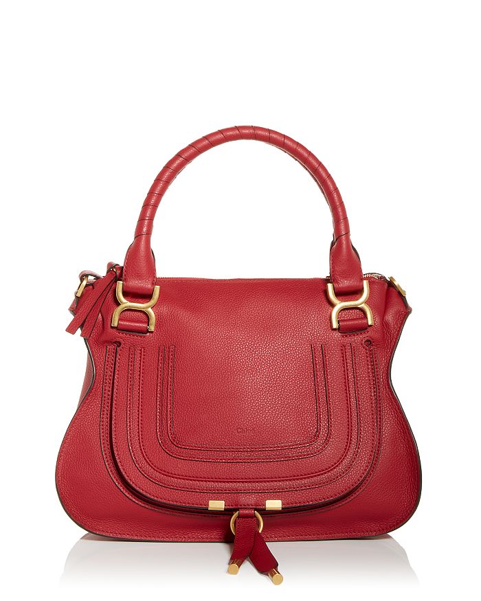 Chloé Marcie Medium Leather Satchel In Smoked Red/gold