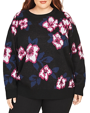 Daniel Rainn Plus Floral Print Sweater In Black