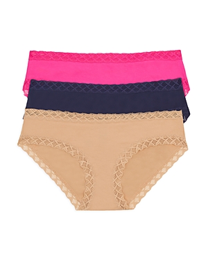 Natori Bliss Girl Briefs, Set Of 3 In Electric Pink/true Navy/cafe