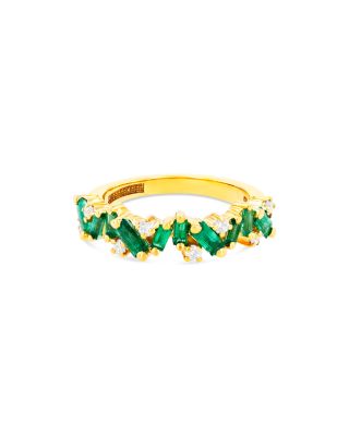 SUZANNE KALAN - 18K Yellow Gold Fireworks Emerald Baguette & Diamond Ring