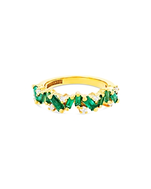 Suzanne Kalan 18k Yellow Gold Fireworks Emerald Baguette & Diamond Ring In Green/gold