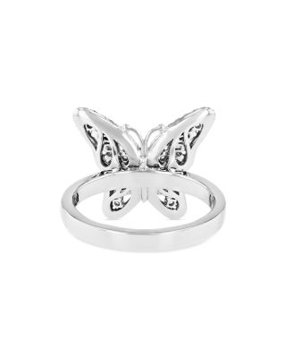 18K White Gold Fireworks Diamond Round Cut & Baguette Butterfly Ring