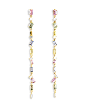 Suzanne Kalan 18k Yellow Gold Fireworks Rainbow Sapphire & Diamond Scattered Linear Drop Earrings In Multi