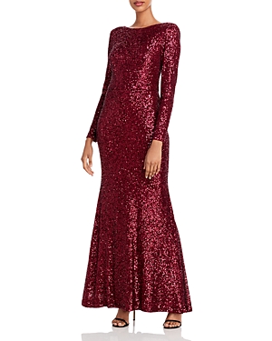 ELIZA J LONG SLEEVE SEQUINED GOWN,EJ0M7271