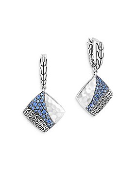 JOHN HARDY - Sterling Silver Classic Chain Blue Sapphire Hammered Square Drop Earrings