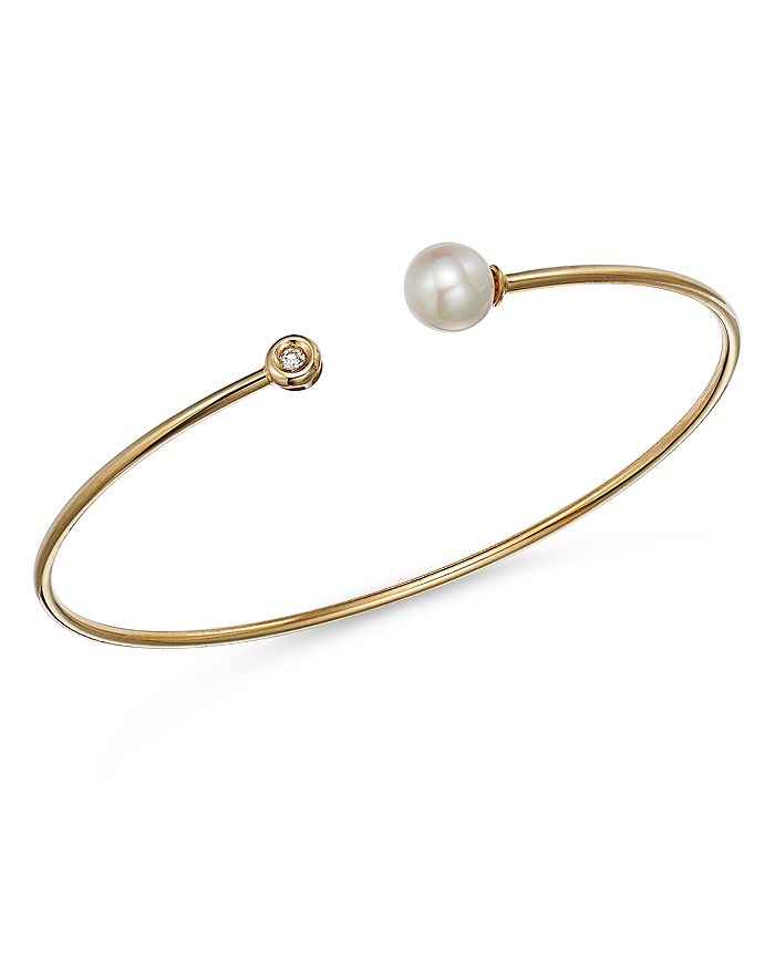 Bloomingdale's - Cultured Freshwater Pearl & Diamond Oval Cuff Bracelet in 14K Yellow Gold - 100% Exclusive
