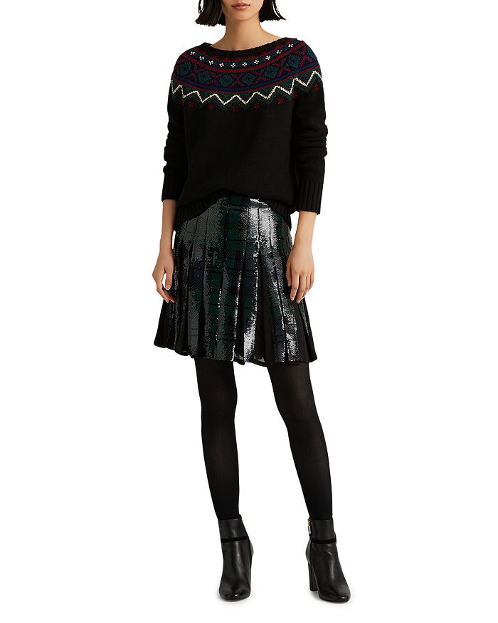 Ralph Lauren Fair Isle Pattern Sweater & Sequined Pleated Skirt ...