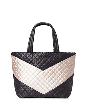 Mz Wallace Large Metro Tote Deluxe In Black/light Rose Gold Metallic Chevron