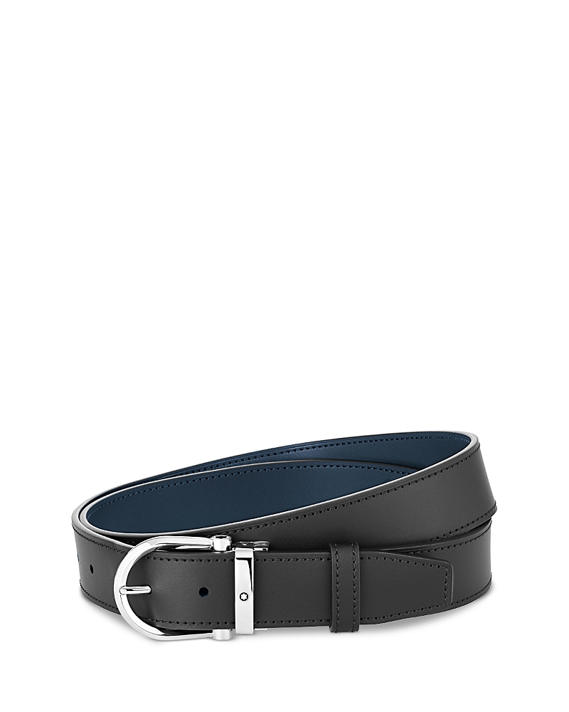 Montblanc Horseshoe Shiny Stainless Steel Buckle Reversible Belt In Black Blue