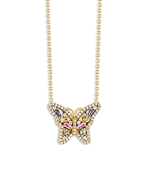 Shop Suzanne Kalan 18k Yellow Gold Rainbow Sapphire & Diamond Butterfly Pendant Necklace, 16-18 In Multi