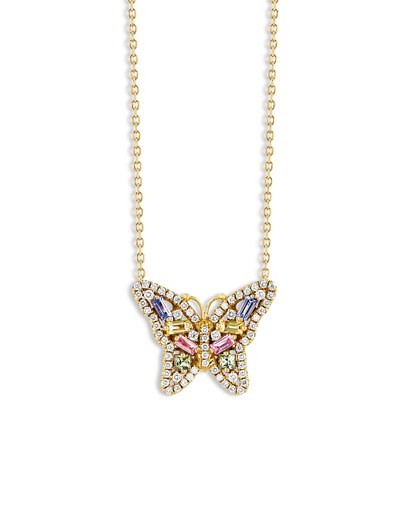 Suzanne Kalan 18k Yellow Gold Rainbow Sapphire & Diamond Butterfly Pendant Necklace, 16-18 In Multi