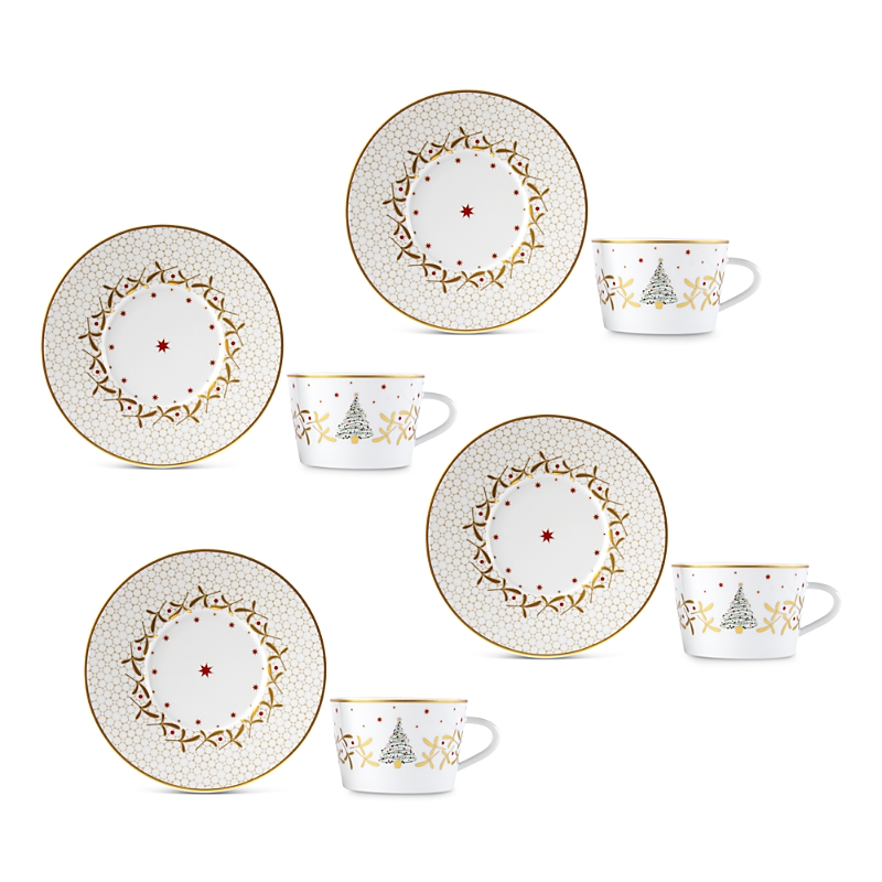 BERNARDAUD TEA CUPS & SAUCERS, SET OF 4