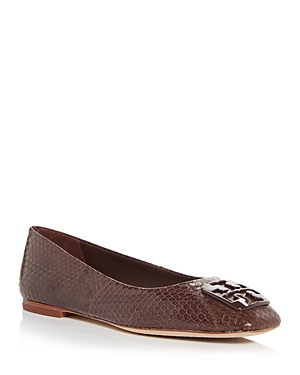 Tory Burch Women's Georgia Snake Embossed Square Toe Ballet Flats In Chocolate