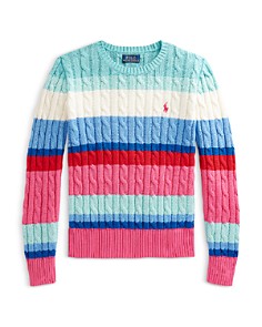 폴로 랄프로렌 Polo Ralph Lauren Girls Striped Cabled Cotton Sweater - Little Kid, Big Kid,Multi