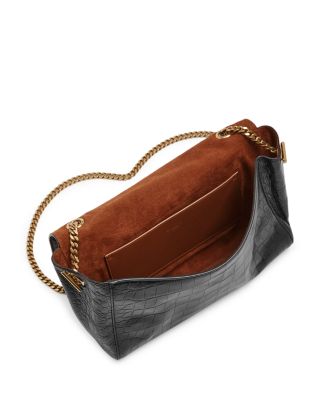 Kate Medium Reversible Shoulder Bag in Crocodile-Embossed Leather and Suede