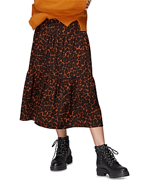 Whistles Animal Print Tiered Skirt In Multicolour