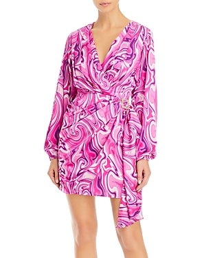 Wayf Attina Faux-wrap Mini Dress In Pink Swirl