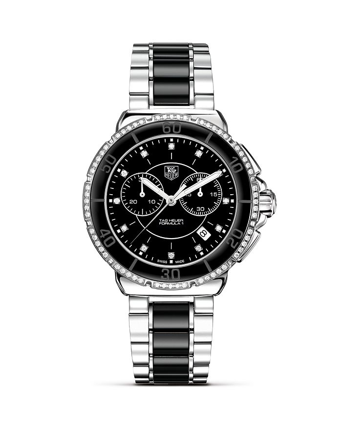 Tag Heuer Formula1 Ceramic & Steel Chronograph Watch With Diamonds, 41mm In Black Ceramic/steel