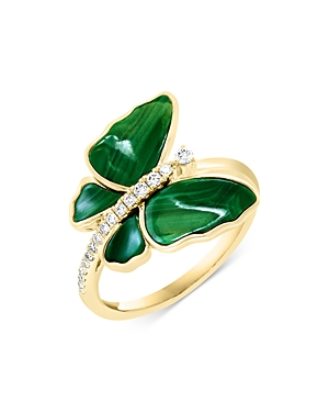 Bloomingdale's Malachite & Diamond Butterfly Ring In 14k Yellow Gold - 100% Exclusive In Green/gold