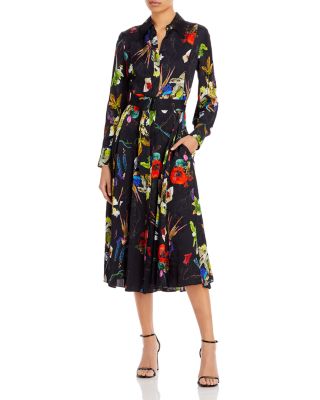 Jason Wu Jason Wu Pleated Long Sleeve Floral Midi Shirt Dress Bloomingdale s