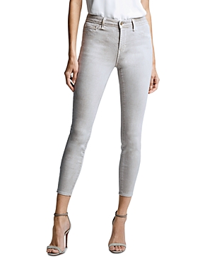 L Agence L'agence Margot High Rise Skinny Jeans In Dark Mocha Coated In Biscuit Gold Glitter Coating