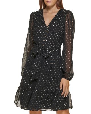KARL LAGERFELD PARIS Metallic Dot Chiffon Dress | Bloomingdale's Women