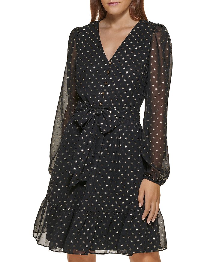 KARL LAGERFELD PARIS Metallic Dot Chiffon Dress Bloomingdale s