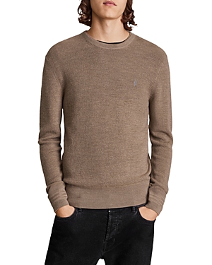 Allsaints Mode Merino Wool Embroidered Logo Regular Fit Crewneck Sweater In Yew Brown