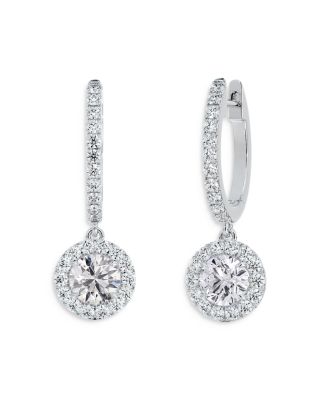 De Beers Forevermark - Center of My Universe&reg; Diamond Pav&eacute; Huggie Hoop Halo Diamond Drop Earrings in 18K White Gold, 1.40 ct. t.w.