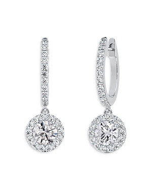 Center of My Universe Diamond Pave Huggie Hoop Halo Diamond Drop Earrings in 18K White Gold, 0.80 ct. t.w.