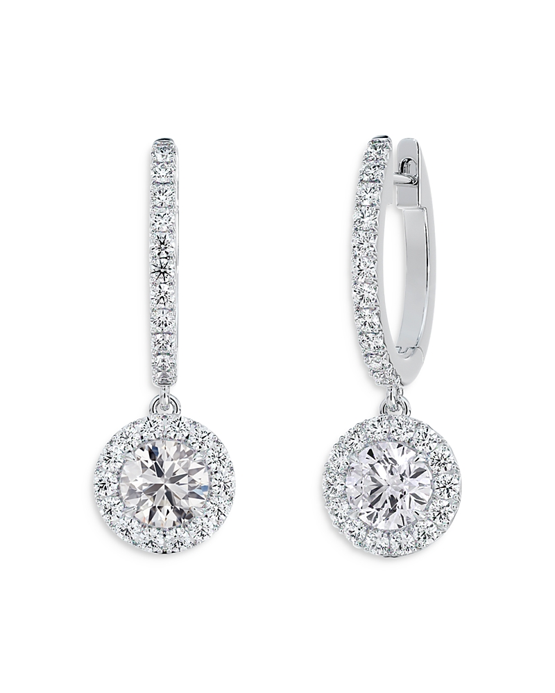 De Beers Forevermark Center of My Universe Pave Diamond Huggies with Halo Diamond Drops in Platinum, 1.40 tcw