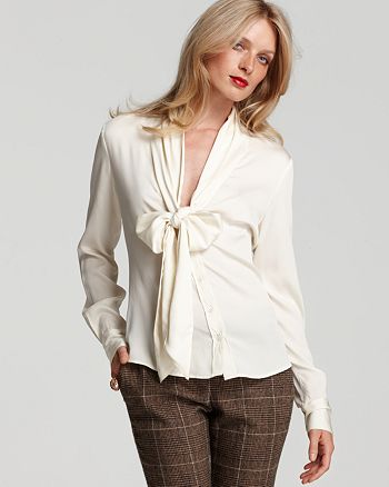 Rachel Zoe Long Sleeve Plunge Tie Collar Blouse | Bloomingdale's