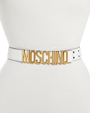 Moschino Women's Logo Buckle Leather Belt In White