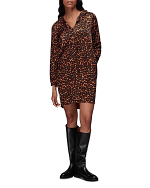 Whistles Smudge Animal Print Frill Dress In Leopard Print