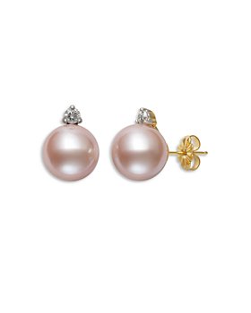 Bloomingdale's - Pink Cultured Freshwater Pearl & Diamond Stud Earrings in 14K Yellow Gold