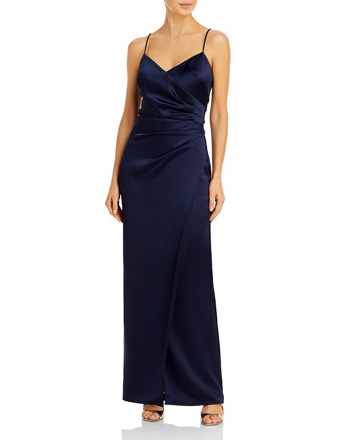AQUA Satin Ruched Gown - 100% Exclusive | Bloomingdale's
