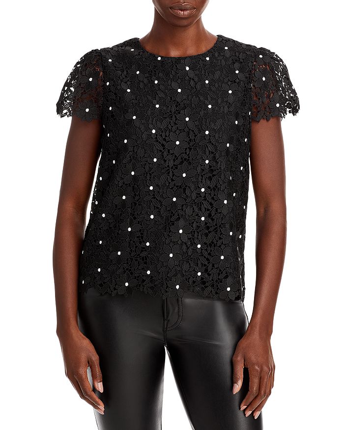 MILLY Short Sleeve Lace Top Bloomingdale's