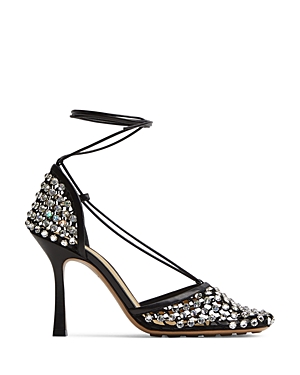 Bottega Veneta Rhinestoned Web Sparkle Mesh Pumps 10cm In Nero