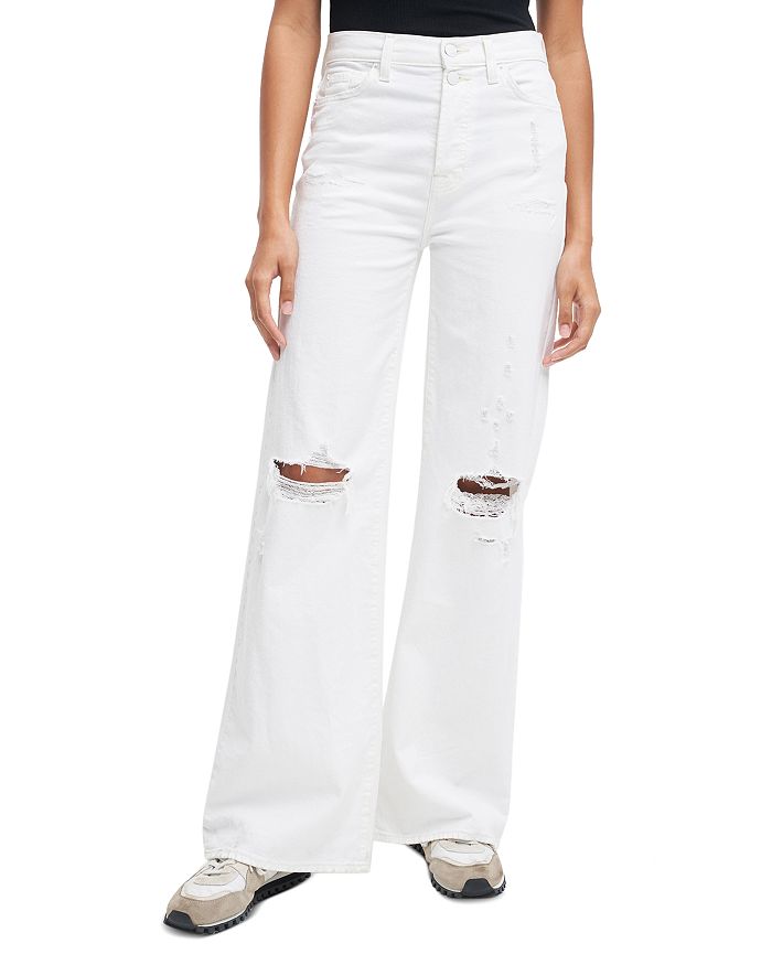 High-Rise Ripped Wide Leg Jeans